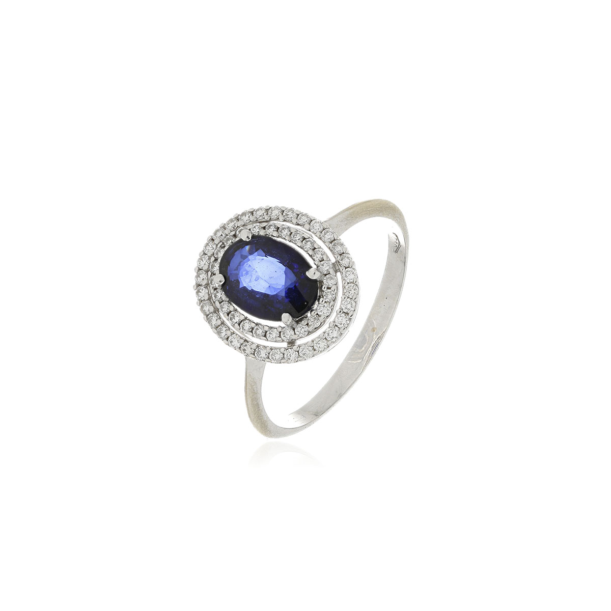 ANILLO Oro Blanco Diamantes Zafiro - Imagen 2