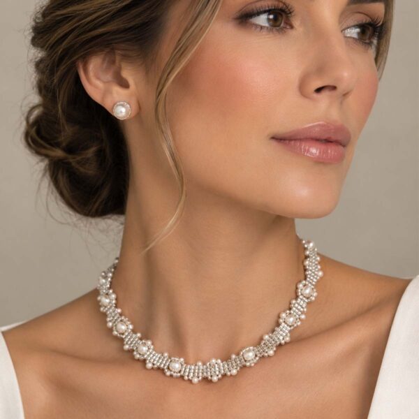Collar Perlas Mostacillas Plateadas cd882pl