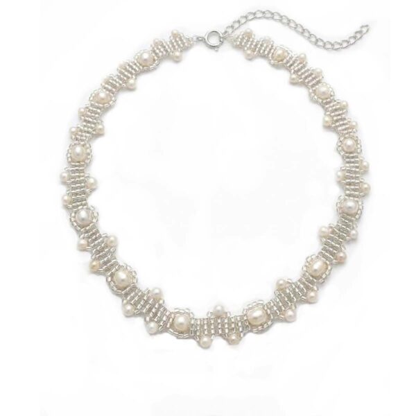Collar Perlas Mostacillas Plateadas cd882pl